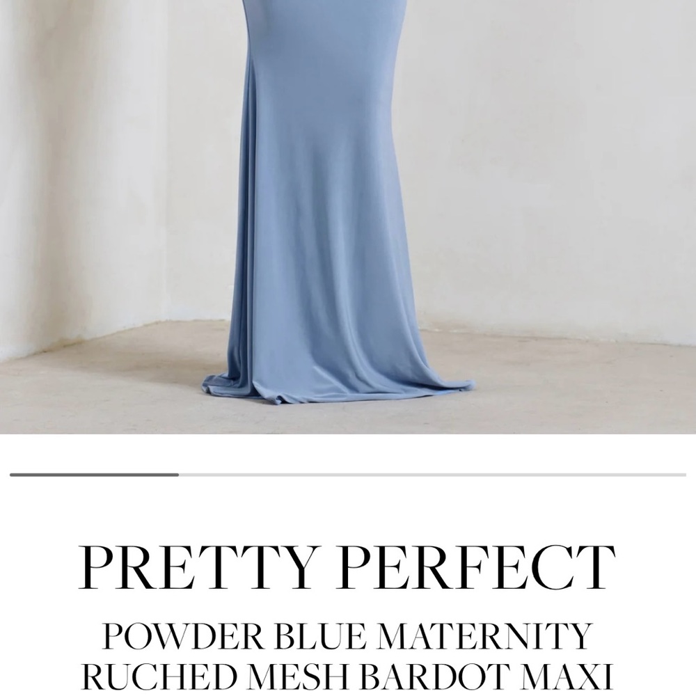 Club L London- Powder Blue Maternity
Ruched Mesh Bardot Maxi Dress